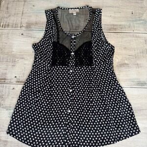 Women Marilyn Monroe Black and White Polka Dots Black Mesh Detail Women's Size S